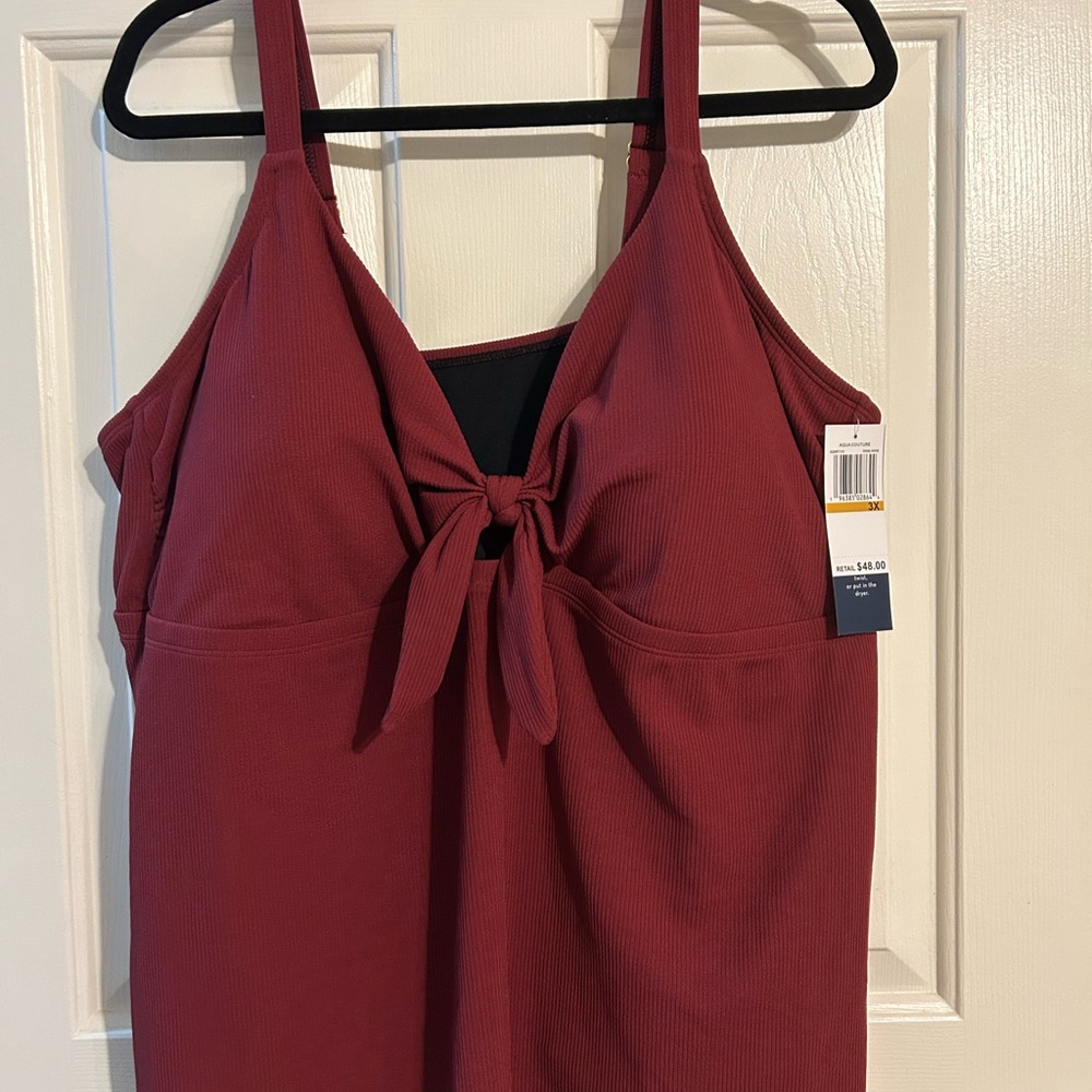 Red Tie-Front Swim Tank Top